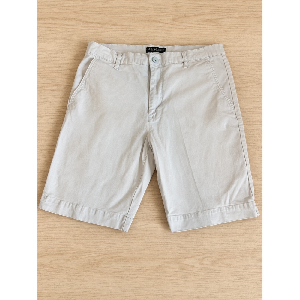 US Polo Assn Mens Chino Shorts Light Blue Activate Stretch Size 36 Flat Front